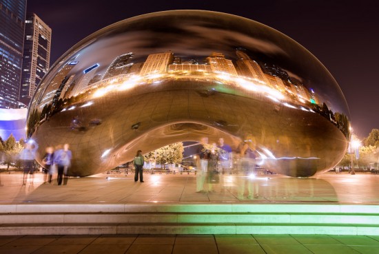 Reflected Chicago Skyline at night