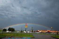 You can barely see the remnants of a double rainbow outside of Lafayette