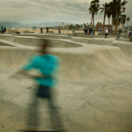 A blurry skater at the skate park in Venice, CA