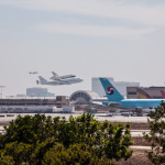 Space Shuttle Endeavour flies over LAX